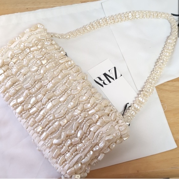 Zara Handbags - Zara pearl shoulder bag shell summer handbag purse beach beaded 6281/410 ecru